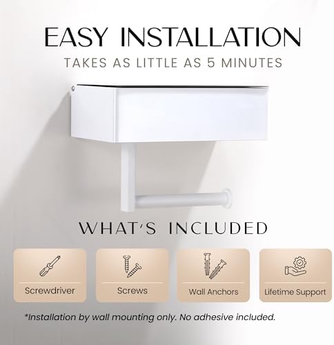 Day Moon™ White Toilet Paper Holder with Shelf - Wipe Holder for Bathroom, Flushable Wipes Dispenser, Toilet Paper and Wipes Holder