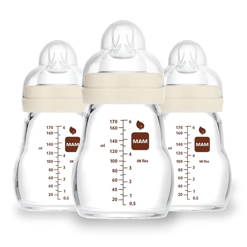 MAM Feel Good Slow Flow Premium Glass Baby Bottles, Easy Switch Between Breast and Bottle, 6oz, 0+ Months, Unisex, 3 Pack