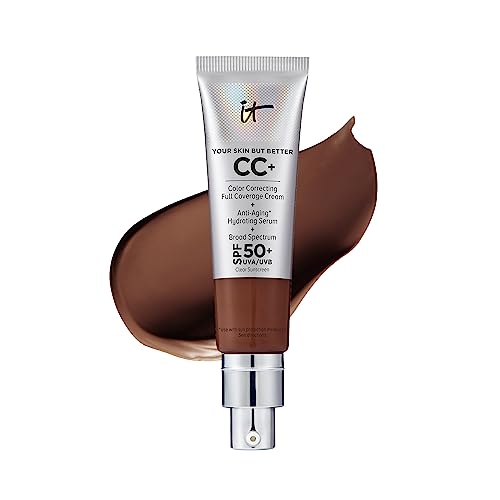 IT Cosmetics CC+ Cream - Full-Coverage Foundation With SPF 50, Color Corrector & Anti-Aging Serum, Formulated With Niacinamide & Hyaluronic Acid, Natural Finish, For All Skin Types, 1.08 fl oz