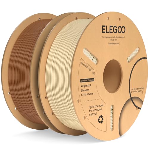 ELEGOO PLA Plus Filament 1.75mm Brown & Beige 2KG, PLA+ Tougher and Stronger 3D Printer Filament Dimensional Accuracy +/- 0.02mm, 2 Pack 1kg Spool(2.2lbs) Fits for Most FDM 3D Printers