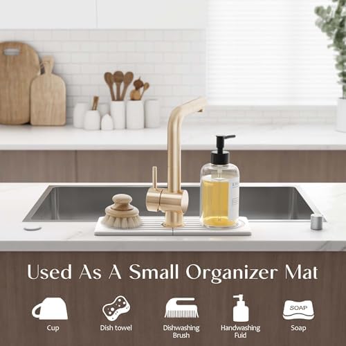 Diatomite Kitchen Faucet Mat - 14Inch Water Absorbing Stone Tray for Sink, Stone Fast-Drying Faucet Mat for Kitchen Counter Sink Accessories [Light Grey, 14'' x 3.9'']