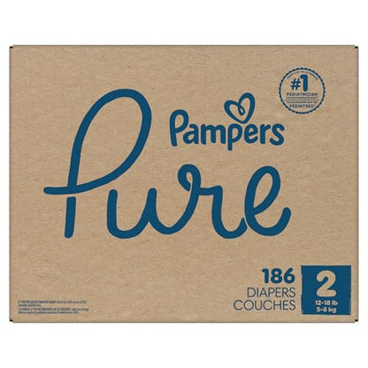 Pampers Pure Protection Baby Diapers, Size 2 (12-18 lbs), 186 Count, Up to 100% Leakproof, Premium Plant-Based Skin Protection, Hypoallergenic Soft Diapers