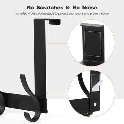 Over The Door Hooks, Door Hanger Hooks for Hanging, Over The Doors Towel Racks for Bathroom with 10 Coat Hook, Coat Rack Bathroom Accessories（2 Pack, Black）