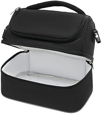 FlowFly Double Decker Cooler Insulated Lunch Bag Large Tote for Boys, Girls, Men, Women, With Adjustable Strap,Black