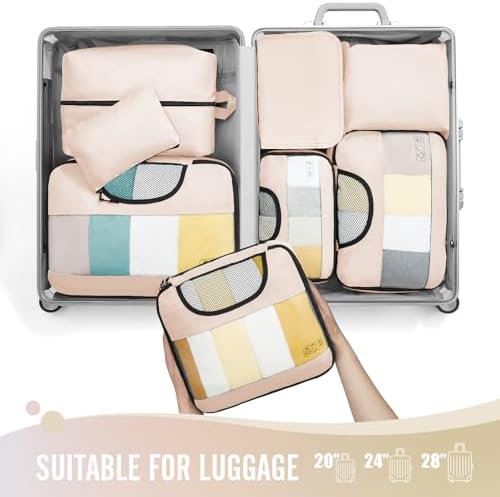 Veken 8 Set Packing Cubes, Travel Gifts for Women Mom, Carry on Suitcase Organizer Bags with Hanging Toiletry Bag and Large Laundry Bag, Travel Essentials Luggage Accessories for Cruise Ship