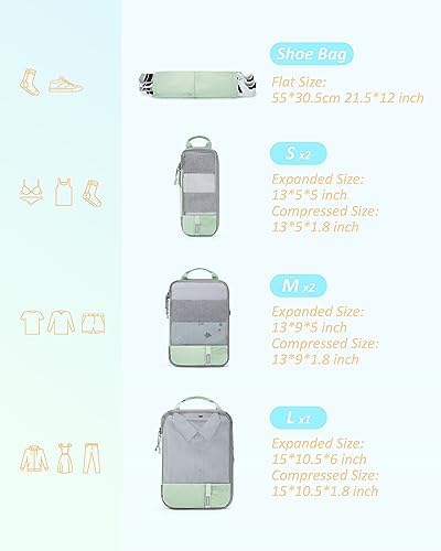 BAGSMART 6 Set Compression Packing Cubes - Lightweight Travel Essentials, Durable Luggage Organizer