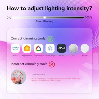 OREiN Matter Smart Light Bulb, Smart Light Bulbs Work with Apple Home, Alexa, Google Home, SmartThings, A19 Color Changing Light Bulbs 2.4Ghz WiFi, 800 Lumens Equivalent 60W 4Pack
