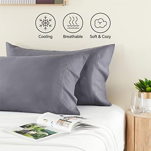 BEDELITE King Size Pillow Cases Set of 2, Rayon Derived from Bamboo, Cooling Pillow Cases for Hot Sleepers & Night Sweats, Breathable and Silky Soft Envelope Pillowcases(Grey, 20"x40")