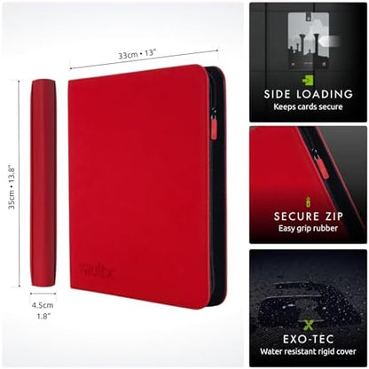 Vault X 12 XL Pocket Trading Card Zip Binder - 624 cards, Premium Exo-Tec Album Material, 26 Side-Loading Pages, Folder for Collectible Card Games, Sports, TCG (Red)