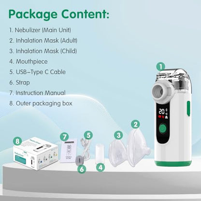 Hand-held Nebulizer for Respiratory System, Portable Nebulizer with Self-Clean Mode, Rechargeable Nebulizer for Home Office Travel