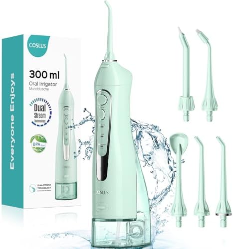 COSLUS Water Dental Flosser Teeth Pick: Portable Cordless Oral Irrigator 300ML Rechargeable Travel Irrigation Cleaner IPX7 Waterproof Electric Flossing Machine for Teeth Cleaning C20(F5020E) Green