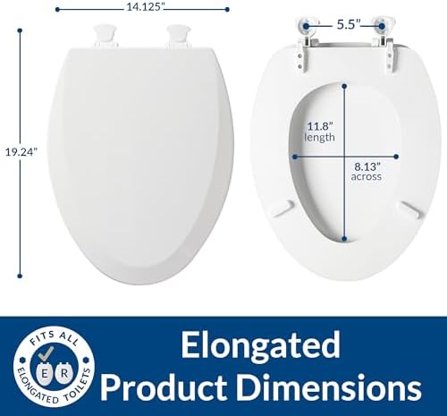 Bemis 1500EC 390 Lift-Off Wood Elongated Toilet Seat, Cotton White (Pack of 1)
