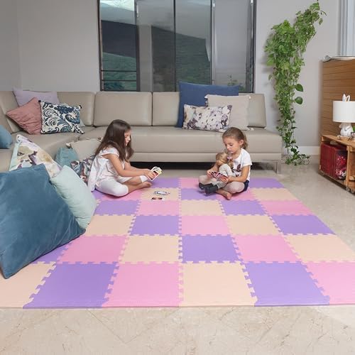 MioTetto Foam Floor Tiles for Kids - Non-Toxic Comfortable Baby Play Mat and Interlocking Foam Tiles, Fits with 74x74 Playpen Mat for Crawling & Development, Soft Play Mat for Babies 6-12 Months