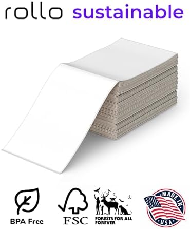Rollo Direct Thermal Shipping Labels - Pack of 500 4x6 Thermal Labels Fanfold - Perforated and Strong Adhesive (Commercial Grade)