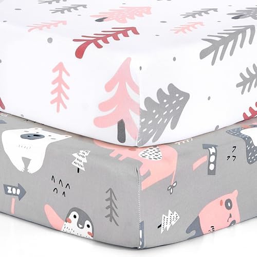 BROLEX Baby Fitted Crib Sheets: Kid Crib Sheets - Set of 2 for Toddler Standard Size Crib Mattress for Boys and Girls - Jersey Knit Crib Bed Sheets Jungle Animals