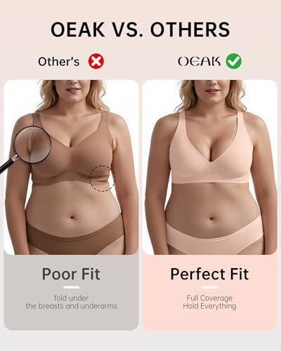 OEAK Womens Deep V Bras Wireless Comfortable Bra Supportive No Underwire Bras Tshirt Push Up Bralettes Plunge Seamless Bra