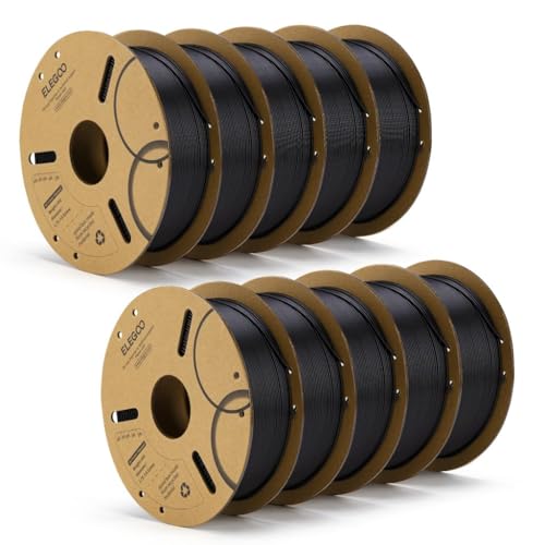ELEGOO PLA Plus Filament Bundle Black 10KG, 1.75mm PLA+ Tough 3D Printer Filament Dimensional Accuracy +/- 0.02mm, 10 Pack 1kg Spool(2.2lbs) Fits for Most FDM 3D Printers