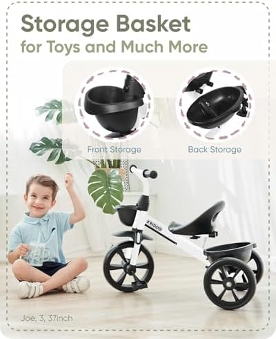 KRIDDO Kids Tricycles for 2-4 Year Olds, Toddler Trike Gift for 24 Months to 4 Years, White