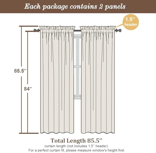 Chyhomenyc White Curtains 84 Inch Length 2 Panels Set, Faux Linen Textured Semi Light Filtering Soft Airy Farmhouse Curtain Drapes for Living Room Bedroom, Cortinas para Sala, 40Wx84L