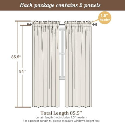 Chyhomenyc White Curtains 84 Inch Length 2 Panels Set, Faux Linen Textured Semi Light Filtering Soft Airy Farmhouse Curtain Drapes for Living Room Bedroom, Cortinas para Sala, 40Wx84L