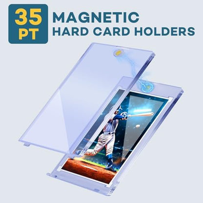100ct Magnetic Card Holders, 35pt One Touch Card Holder, U-V Protection Hard Plastic Case for Trading Cards, Display Case for Sports, Baseball, Football, Game Cards