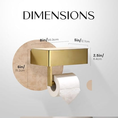 Day Moon™ Brushed Gold Toilet Paper Holder with Shelf, Wipe Holder for Bathroom Flushable Wipes Dispenser, Toilet Paper and Wipes Holder, Toilet Paper Holder with Storage