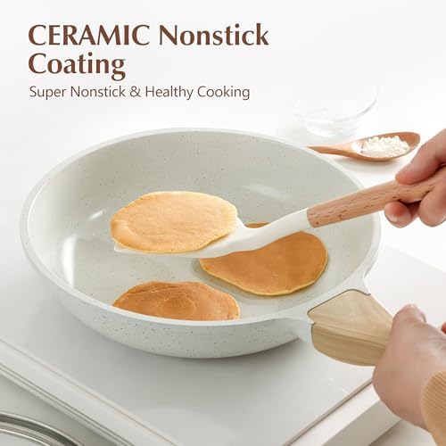 SENSARTE Nonstick Ceramic Frying Pan with Lid 8/9.5/10/11/12.5 Inch Omelet Pan Skillet, Free of Intentionally Added PFAS/PTFE Non-toxic Chef's Pan Induction Compatible Pan, Heat Resistant Handle