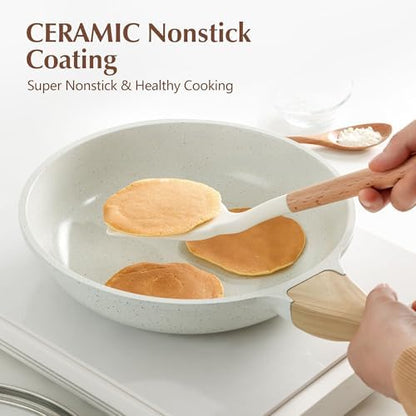 SENSARTE Nonstick Ceramic Frying Pan with Lid 8/9.5/10/11/12.5 Inch Omelet Pan Skillet, Free of Intentionally Added PFAS/PTFE Non-toxic Chef's Pan Induction Compatible Pan, Heat Resistant Handle