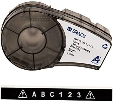 Brady Authentic (M21-375-595-BK) All-Weather Vinyl Label for Indoor/Outdoor ID, Lab and Equipment Labeling, White on Black- For M210, M210-LAB, M211, BMP21-PLUS and BMP21-LAB Printers, .375" W 21' L