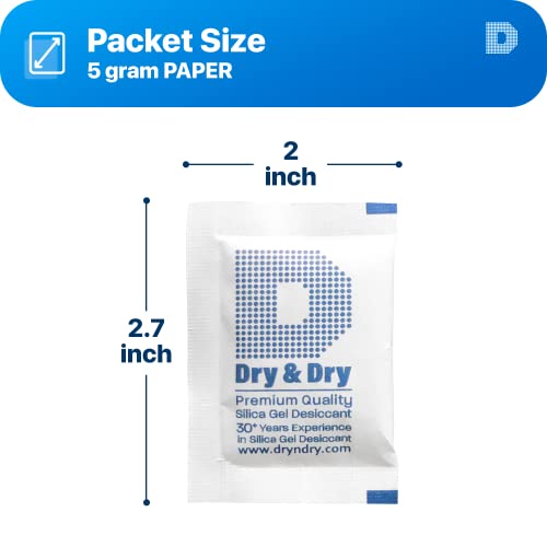 Dry & Dry 5 Gram [500 Packets] Silica Gel Packets Silica Gel Desiccants, Silica Gel Packs - Rechargeable (Food Safe) Silica Gel Packets, Silica Packets