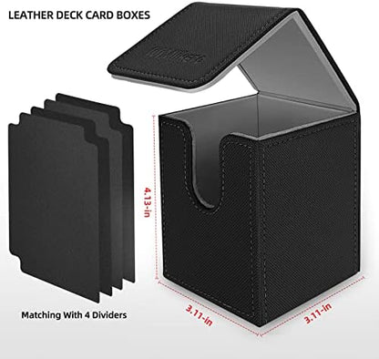 Mlikero 4 Pack Card Deck Box, Commander Deck Box Holds 400+ Single Sleeved Cards with 4 Dividers, Leather Magnetic Card Box Fit for MTG, TCG