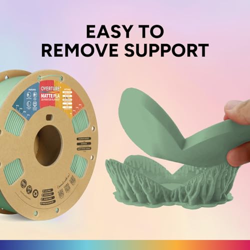 OVERTURE Matte PLA 3D Printer Filament 1.75mm, Matt Surface & Low Warping Filament 1kg Spool (2.2 lbs), Accuracy +/- 0.02 mm, Fit Most FDM Printers (Matte Light Green)