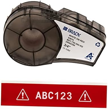 Brady Authentic (M21-750-595-RD) All-Weather Vinyl Label for Indoor/Outdoor ID, Lab and Equipment Labeling, White on Red- For M210, M210-LAB, M211, BMP21-PLUS and BMP21-LAB Printers, .75" W, 21' L