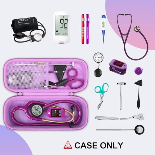 BOVKE Stethoscope Case for 3M Littmann Classic III, Lightweight II S.E, MDF Acoustica Deluxe Stethoscopes - Extra Room for Medical Bandage Scissors EMT Trauma Shear and LED Penlights, Light Purple