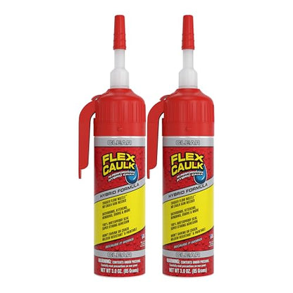 Flex Caulk, Waterproof & Weatherproof Hybrid Polymer Sealant, Strong, Paintable, Indoor, Outdoor, Bath, Shower, Sink, Window, Baseboards, Door, RV, Roof, Wood, Auto & Marine, Clear, 3 oz, 2-Pack