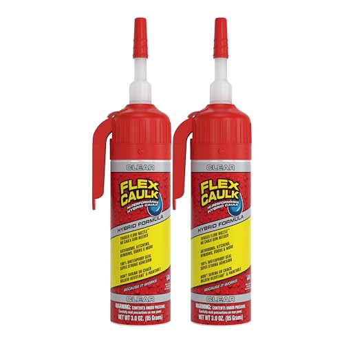 Flex Caulk, Waterproof & Weatherproof Hybrid Polymer Sealant, Strong, Paintable, Indoor, Outdoor, Bath, Shower, Sink, Window, Baseboards, Door, RV, Roof, Wood, Auto & Marine, Clear, 3 oz, 2-Pack