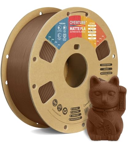 OVERTURE Matte PLA 3D Printer Filament 1.75mm, Matt Surface & Low Warping Filament 1kg Spool (2.2 lbs), Accuracy +/- 0.02 mm, Fit Most FDM Printers (Matte Chocolate)
