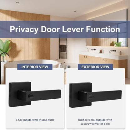 5 Pack Matte Black Door Handles Interior Door Knobs, Home Improvement Keyless Privacy Door Lock, Heavy Duty Zinc Alloy 2.07 lb Door Leverset for Bedrooms Bathrooms