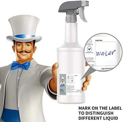 MR.SIGA 24 oz Empty Plastic Spray Bottles for Cleaning Solutions, Heavy Duty Household Reusable Spray Bottles with Measurements and Adjustable Leak Proof Nozzle, 3 Pack