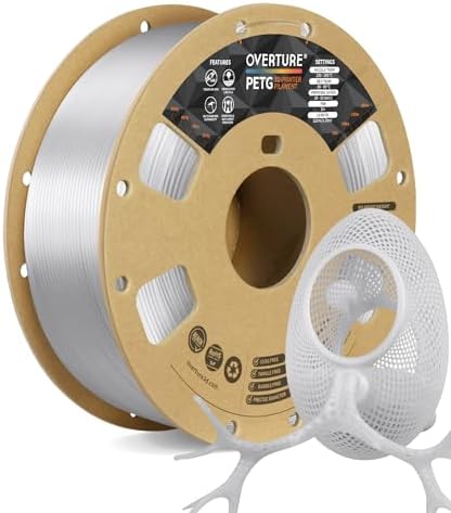 OVERTURE Transparent Filament Clear PETG Filament 1.75mm, PETG Transparent 3D Printer Consumables, 1kg Filament (2.2lbs), Dimensional Accuracy Probability +/- 0.02 mm,Transparent