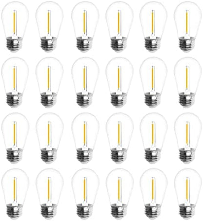 Jslinter 24-Pack LED 1W String Light Bulbs, S14 Plastic Shatterproof Edison Vintage Style Replacement 1 Watt Outdoor 2200K, Waterproof, Warm White Equivalent to 11w, e26 Base
