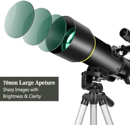 Telescopes, Telescope for Kids and Adults Beginners, 70mm Aperture 400mm Focus Length Refractor Travel Telescope with AZ Mount for Observe The Moon and Landscape-Black