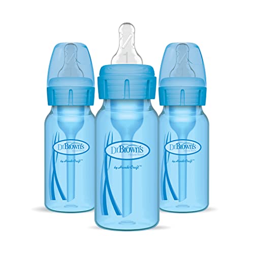 Dr. Brown’s Natural Flow® Anti-Colic Options+™ Narrow Baby Bottles 4 oz/120 mL, with Level 1 Slow Flow Nipple, 3 Pack, 0m+ Blue