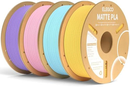 ELEGOO Matte PLA Filament Bundle 4KG, 1.75mm 3D Printer Filament Dimensional Accuracy +/- 0.02mm, 1kg Spool (2.2lbs) Fits for Most FDM 3D Printers Sakura Pink/Lavender Purple/Ice Blue/Sunshine Yellow