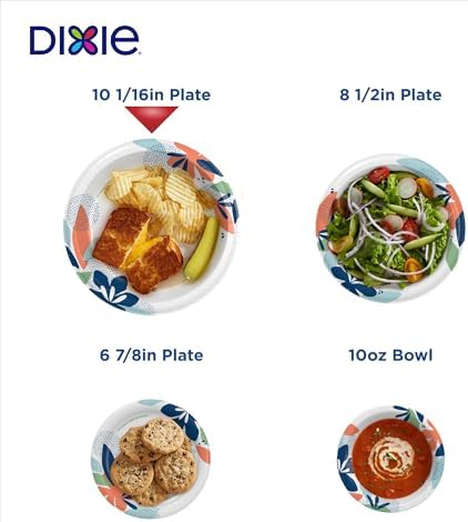 Dixie Large Paper Plates, 10 Inch, 204 Count, 2X Stronger*, Microwave-Safe, Soak-Proof, Cut Resistant, Disposable Plates For Everyday Breakfast, Lunch, & Dinner Meals