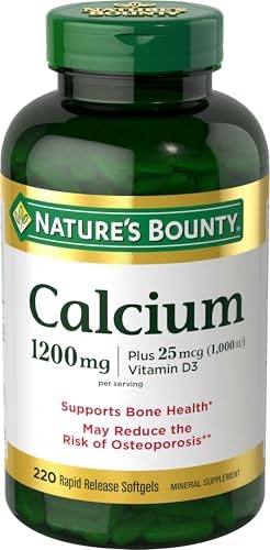 Nature's Bounty Calcium 1200 mg with 1,000IU Vitamin D3, Bone Health & Immune Support, 220 Softgels