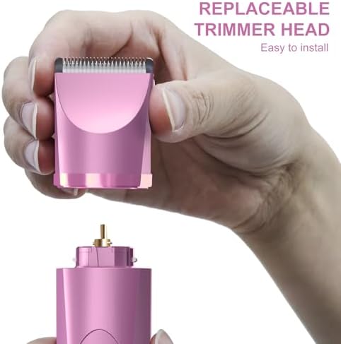 OLOV Electric Body Hair Trimmer - Groin Trimmer for Men - Bikini Trimmer Women - Wet/Dry Shaver Groomer, Replaceable Ceramic Blade Heads, USB Recharge Dock, Waterproof Hygiene Razor, Pink