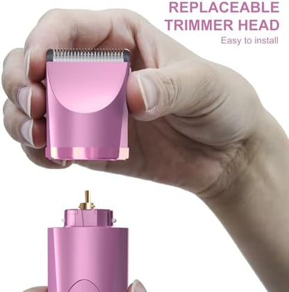OLOV Electric Body Hair Trimmer - Groin Trimmer for Men - Bikini Trimmer Women - Wet/Dry Shaver Groomer, Replaceable Ceramic Blade Heads, USB Recharge Dock, Waterproof Hygiene Razor, Pink