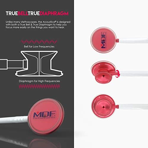 MDF Instruments, Acoustica Lightweight Stethoscope for Doctors, Nurses, Students, Home Health Use, Adult, Dual Head, White Tube, Red Chestpiece-Headset, MDF747XPR29