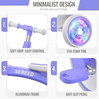 SEREED Colorful Lighting Toddler Tricycle for 2-5 Years Old Boys Girls, Adjustable Seat&Handlebar Trike, Removable Basket, Birthday Gift Idea for Kids Ages 2+ (Purple)